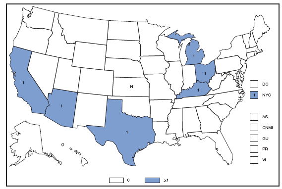 Cholera. Number of reported cases --- United States and U.S. territories, 2007